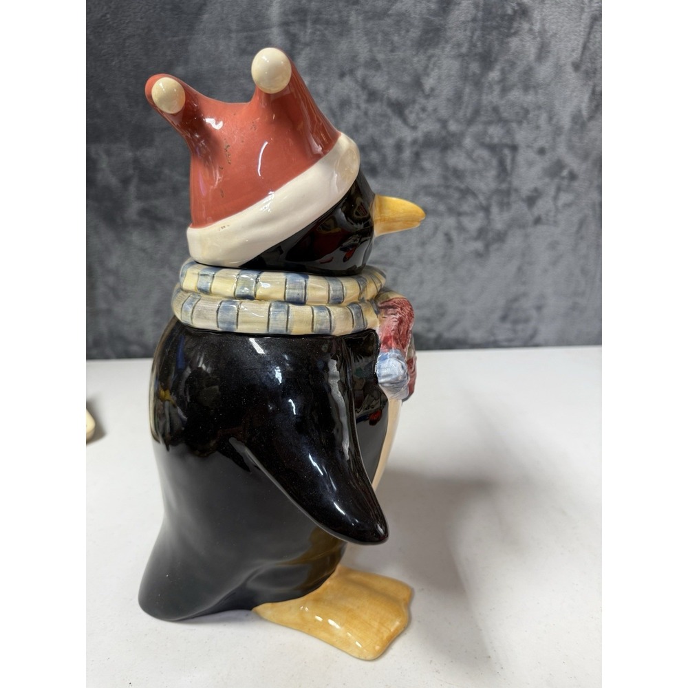 Penguin Canister Cookie Jar Winter Joy Scarf Jester Hat Oneida Christmas - Picture 4 of 8